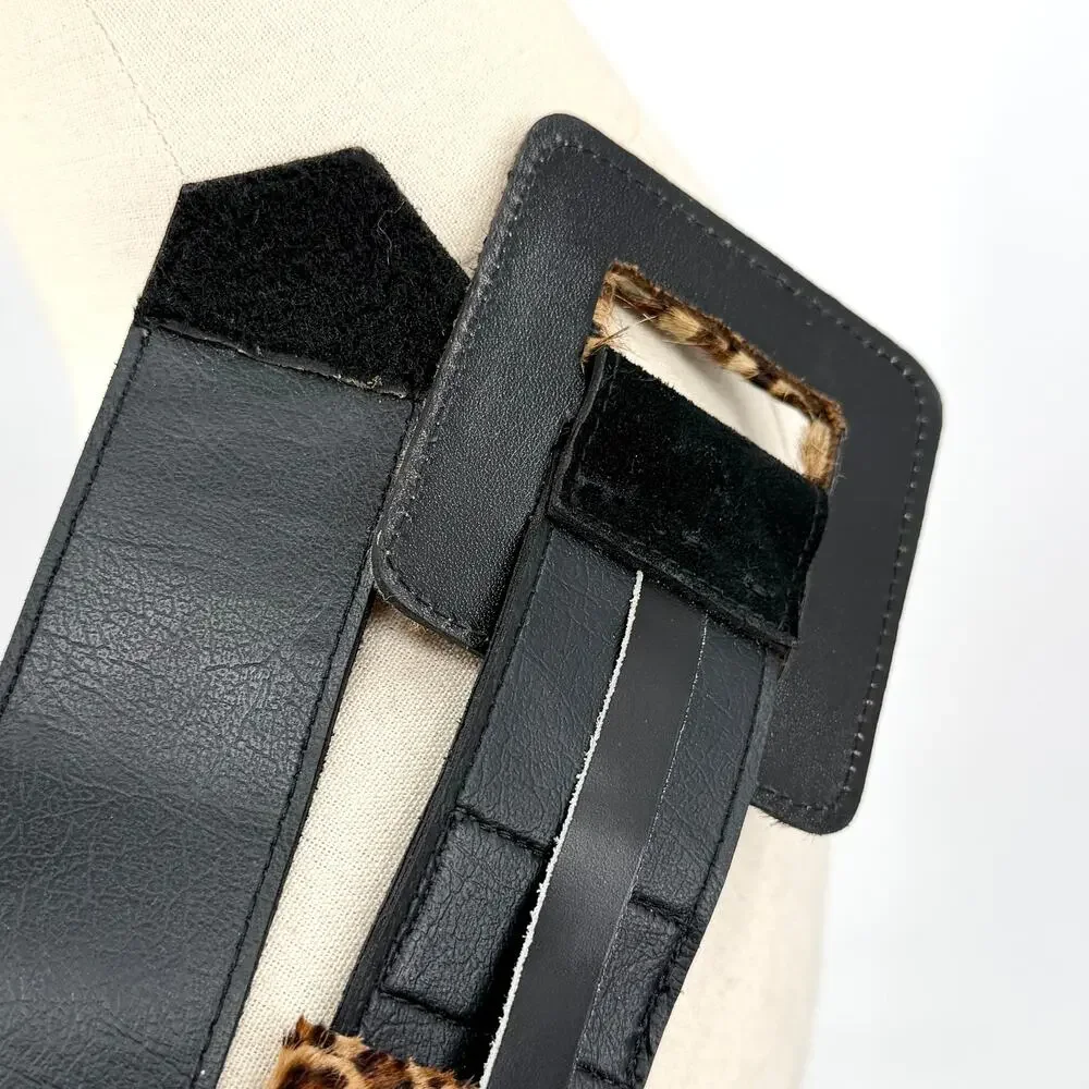 Vintage 90s Black Genuine Suede Oversized Leopard Buckle Belt
